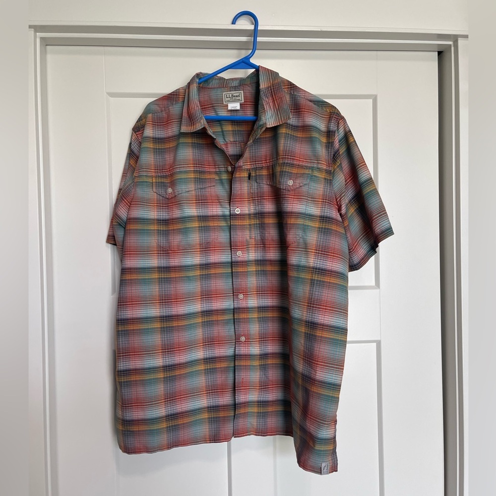 L.L. Bean Red and Blue Casual Button Down Shirt